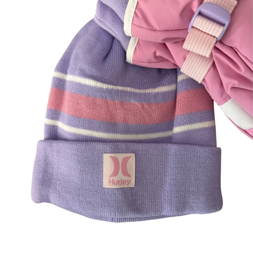 Hurley Youth Beanie & Ski Gloves 2-pc Winter Set Pink L 10-12 NWT